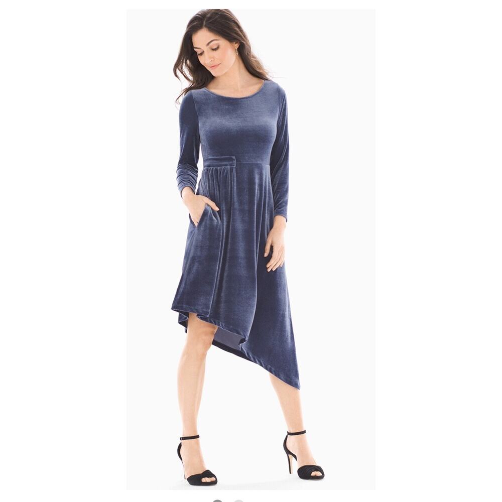 Soma Asymmetrical Hem Velvet Soft Blue Midi Dress Size‎ Large